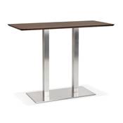 Table bar haute design 'Tvillin' bois finition noyer double pied central métal brossé – 150 x 70 cm