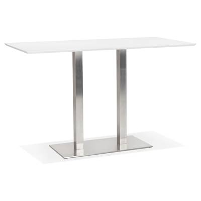 Table de bar haute design 'Tvillin XL' bois blanc double pied central en métal brossé – 180 x 90 cm