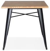 Table de salle à manger carré style indutriel 'ORIANE' plateau bois naturel pieds en métal noir - 76 x 76 cm