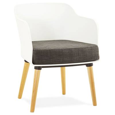 Chaise design scandinave à accoudoirs 'Varda' grise et blanche avec 4 pieds en bois naturel