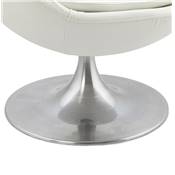 Fauteuil lounge design 'Kômfort' pivotant blanc pied central en aluminium brossé