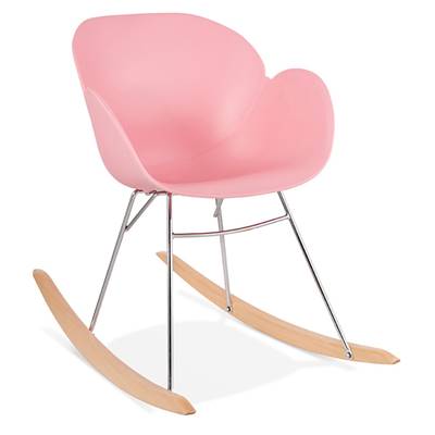 Chaise à bascule design scandinave à accoudoirs 'Gungstöl' rose pieds en bois et métal chromé