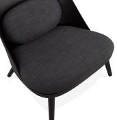 	Fauteuil lounge design de style scandinave 'LUKE' assise en tissu gris anthracite, structure noire et pieds en bois noir