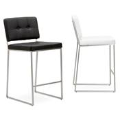 Tabouret de snack mi-hauteur design carré 'Skilder' capitonné noir pieds acier brossé dossier haut