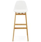 Tabouret de bar design scandinave 'Topo' blanc avec 4 pieds en bois naturel et dossier haut