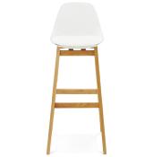 Tabouret de bar design scandinave 'Topo' blanc avec 4 pieds en bois naturel et dossier haut