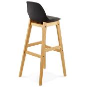 Tabouret de bar design scandinave 'Topo' noir avec 4 pieds en bois naturel et dossier haut