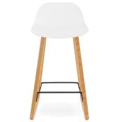 Tabouret de snack mi-hauteur design scandinave 'Skala' blanc pieds tréteaux bois naturel dossier bas