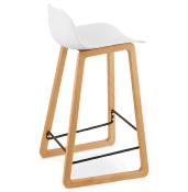 Tabouret de snack mi-hauteur design scandinave 'Skala' blanc pieds tréteaux bois naturel dossier bas