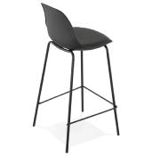 Tabouret de snack mi-hauteur 'Tekno Mini' noir avec 4 pieds en métal noir et dossier haut