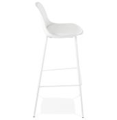 Tabouret de bar 'Tekno' blanc avec 4 pieds en métal blanc et dossier haut