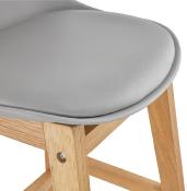 Tabouret de snack mi-hauteur design scandinave 'Topo Mini' gris 4 pieds en bois naturel dossier haut