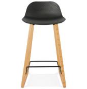 Tabouret de snack mi-hauteur design scandinave 'Skala' noir pieds tréteaux bois naturel dossier bas