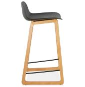 Tabouret de snack mi-hauteur design scandinave 'Skala' noir pieds tréteaux bois naturel dossier bas