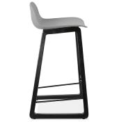 Tabouret de snack mi-hauteur design 'Skala Black Edition' gris pieds tréteaux bois noir dossier bas