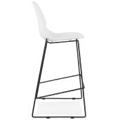 Tabouret de bar empilable design 'Great' blanc 4 pieds en métal noir dossier haut