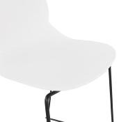 Tabouret de bar empilable design 'Great' blanc 4 pieds en métal noir dossier haut