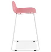 Tabouret de snack mi-hauteur 'Steel Mini' rose pieds tréteaux repose pieds métal blanc dossier bas