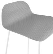 Tabouret de bar design 'Steel' gris pieds tréteaux et repose pieds en métal blanc et dossier bas