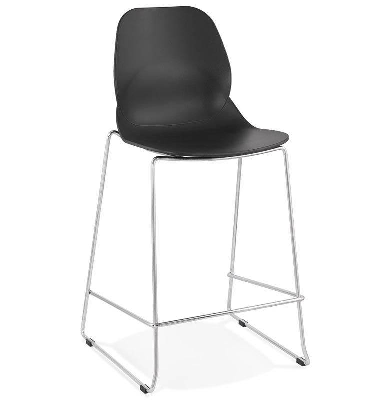 Tabouret de snack mi-hauteur empilable design 'Great Mini' noir 4 pieds en métal chromé dossier haut