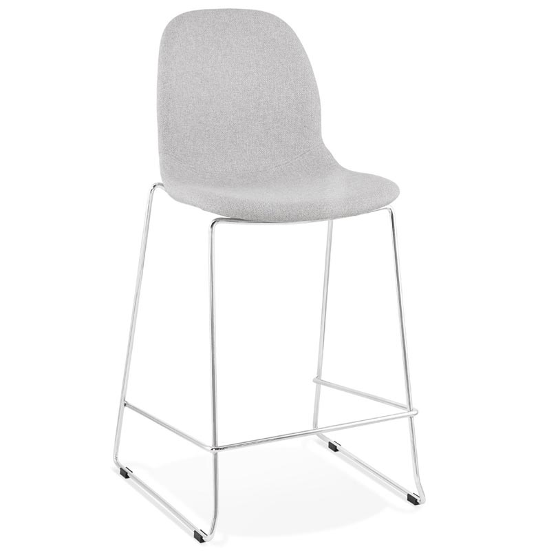 Tabouret de snack mi-hauteur empilable 'Verk Mini' tissu gris 4 pieds métal chromé dossier haut