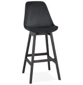 Tabouret de bar design scandinave 'Chairman Black Edition' velours noir 4 pieds en bois noir dossier haut