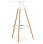 Table de bar haute scandinave ronde 'Syö' bois blanc 3 pieds en bois naturel et métal chromé