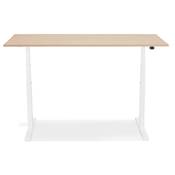 Bureau design assis-debout électrique 'SMALL SEMPLICE' bois naturel pieds métal blanc - 140 x 70 cm