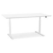 Bureau design assis-debout électrique 'SMALL TECH' blanc en bois pieds en métal blanc - 150 x 70 cm