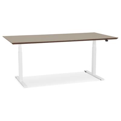 Bureau design assis-debout électrique 'TECH' en noyer pieds en métal blanc - 180 x 90 cm