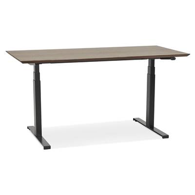 Bureau design assis-debout électrique 'SMALL TECH' en noyer pieds en métal noir - 150 x 70 cm