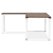 Bureau d'angle 'BUSINESS L' plateau en noyer pieds métal blanc et chromé – 160 cm