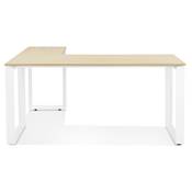 Bureau d'angle design 'MEET L' plateau en bois naturel avec pieds en métal blanc - 160 cm