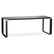 Grand bureau de direction droit 'GLASSTOP XL' verre noir pieds métal noir et chromé – 200 x 100 cm