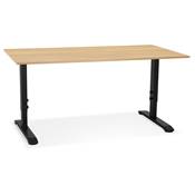 Bureau droit réglable en hauteur design 'MODULARE' en bois naturel pieds métal noir - 160 x 80 cm