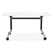 Bureau droit / table travail pliante design 'ARCHI MINI' bois blanc pieds métal noir - 140 x 70 cm