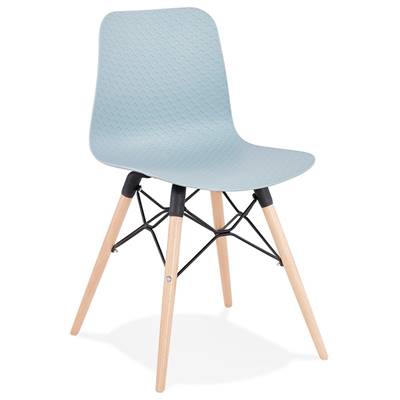 Chaise scandinave design 'Sländak Woody' bleue avec 4 pieds en bois naturel et métal noir