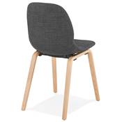 Chaise scandinave design 'Teknik Wood' en tissu gris foncé avec 4 pieds en bois naturel