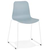 Chaise de cuisine / salle à manger design 'Style White' bleue avec pieds tréteaux en métal blanc