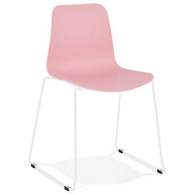 Chaise design empilable 'Style White' rose pieds tréteaux en métal blanc