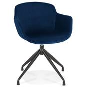 Chaise design à accoudoirs 'TICKY' en velours bleu avec 4 pied en métal noir