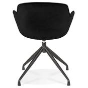 Chaise design à accoudoirs 'TICKY' en velours noir avec 4 pied en métal noir
