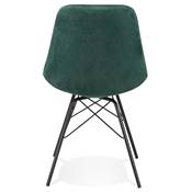 Chaise design style baroque 'GORD' en velours vert et 4 pieds avec croisillons en métal noir