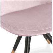 Chaise design style baroque 'MODENA' en velours rose avec 4 pieds en bois noir et métal brossé doré