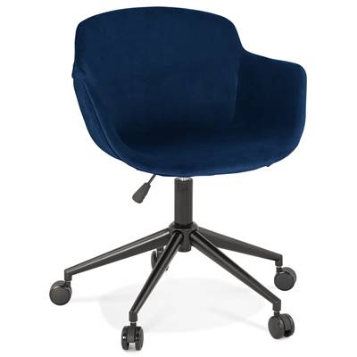 Chaise design de bureau à roulette 'SOFT' en velours bleu avec 5 pieds en métal noir