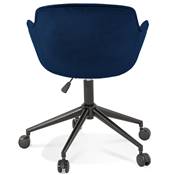 Chaise design de bureau à roulette 'SOFT' en velours bleu avec 5 pieds en métal noir