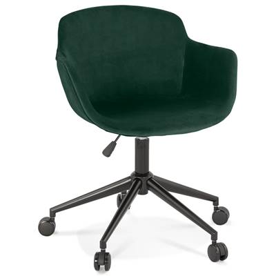 Chaise design de bureau à roulette 'SOFT' en velours vert avec 5 pieds en métal noir