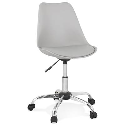 Chaise de bureau à roulettes design 'TULIP' grise pieds en métal chromé