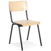 Chaise rétro style écolier 'SKOLA' assise et dossier en bois finition naturel et 4 pieds métal noir
