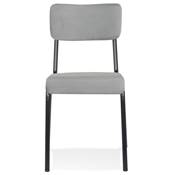 Chaise classique 'SKOLA' assise et dossier en velours gris avec 4 pieds en métal noir